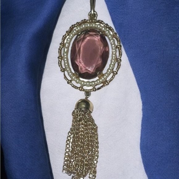 Vintage Pink Purple Rhinestone Crystal Seed Pearl Gold Tone Tassel Pendant - Picture 1 of 4